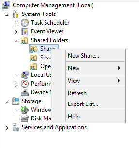 Options for the Shares folder