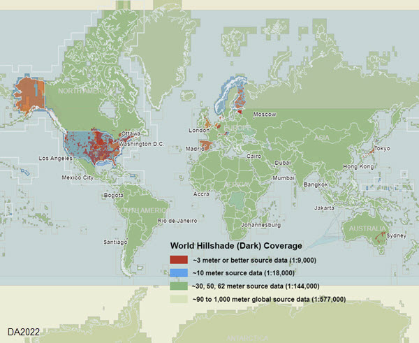 World Hillshade (Dark) coverage