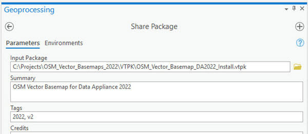 Share Package dialog box