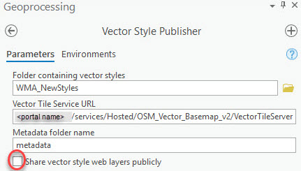 Vector Style Publisher dialog box with Share vector style web layers publicly box checked