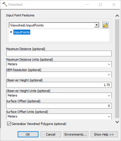 Viewshed tool dialog box