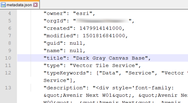 metadata.json code with title highlighted