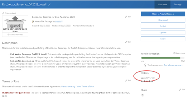 Esri Vector Basemap WMA 2023 tile layer item in 10.8.1, 10.9, and 10.9.1