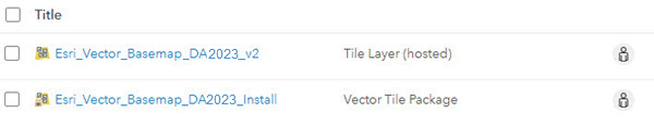 Item list showing Esri Vector Basemap hosted tile layer