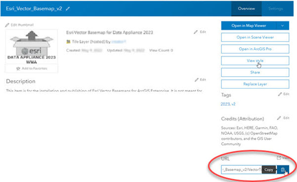 Copy the vector tile service URL