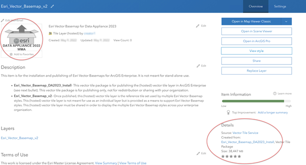 Esri Vector Basemap WMA 2023 tile layer (hosted) item