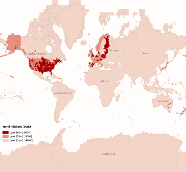 World Hillshade (Dark) coverage