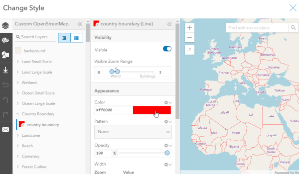 Change Style Quick Editor for OpenStreetMap vector basemap tile layer