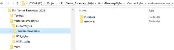 CustomStyles directory with customcanvasbase folder