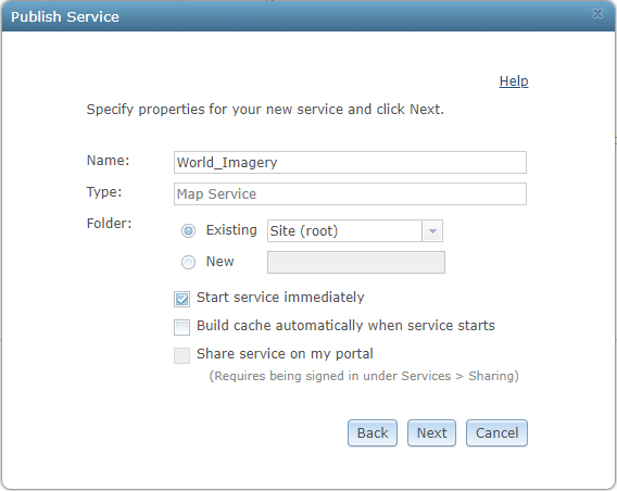 Specify properties for World_Imagery map service. Specify properties for World_Imagery map service.