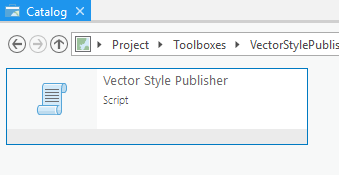 Catalog tab with Vector Style Publisher script selected Catalog tab with Vector Style Publisher script selected