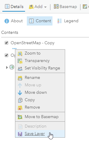 More Options for OpenStreetMap map style copy with Save Layer selected More Options for OpenStreetMap map style copy with Save Layer selected