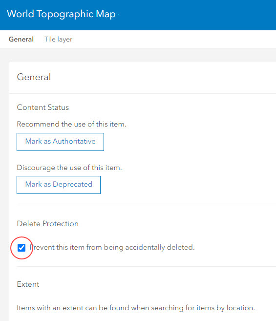 Settings tab with Delete Protection box checked Settings tab with Delete Protection box checked