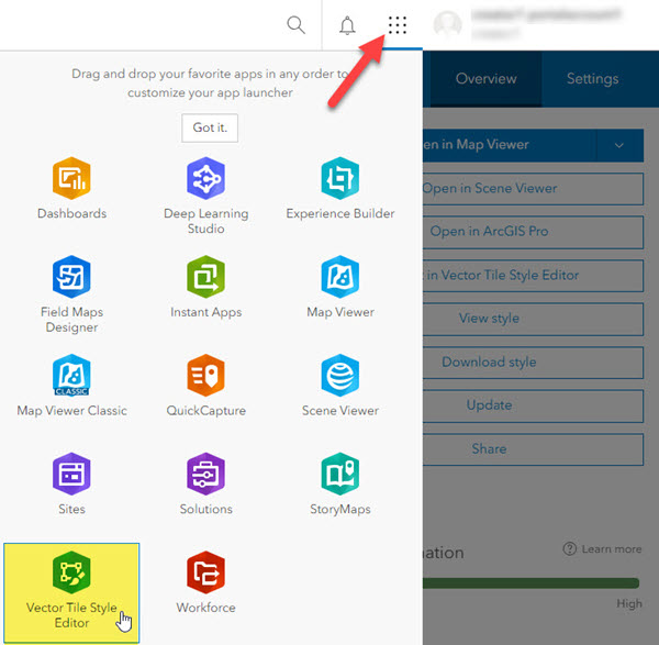 Vector Tile Style Editor in the app launcher Vector Tile Style Editor in the app launcher
