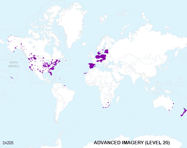 Advanced Imagery coverage map at 1:600 (Level 20) Advanced Imagery coverage map at 1:600 (Level 20)