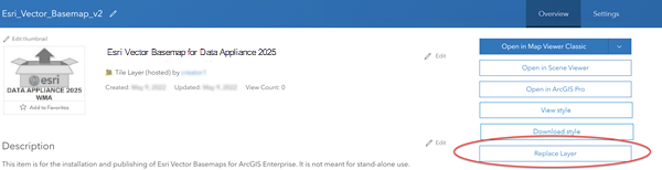 Tile layer item with Replace Layer button Tile layer item with Replace Layer button