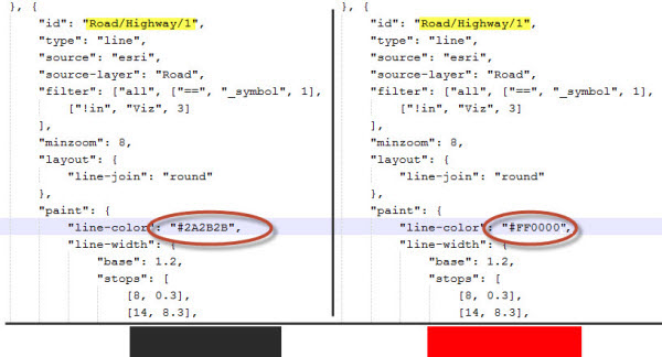 Style edit in the root.json file Style edit in the root.json file