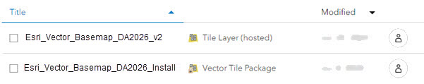 Item list showing Esri Vector Basemap hosted tile layer with correct title Item list showing Esri Vector Basemap hosted tile layer with correct title