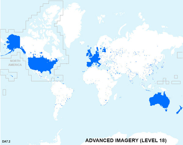 Advanced Imagery coverage map at 1:2,000 (Level 18)