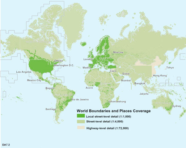 World Boundaries and Places coverage map