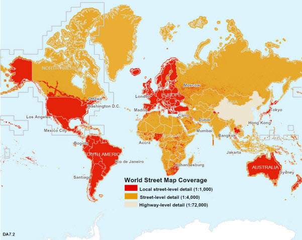 World Street Map coverage map
