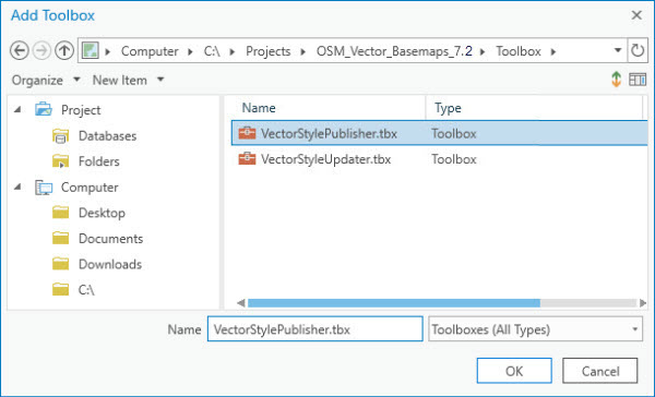 Add Toolbox pane with VectorStylePublisher.tbx selected on local computer