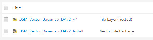 Item list showing OSM Vector Basemap hosted tile layer