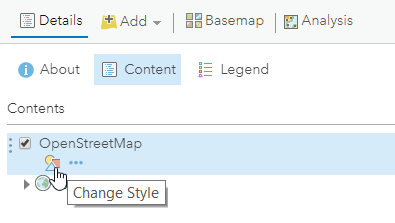 Change Style button on the OpenStreetMap vector basemap tile layer