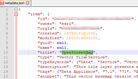 metadata.json code with title highlighted