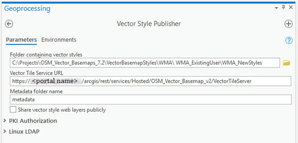 Parameters tab of the Vector Style Publisher dialog box