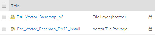 Item list showing Esri Vector Basemap hosted tile layer