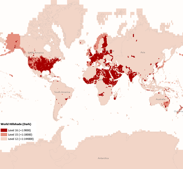 World Hillshade (Dark) coverage