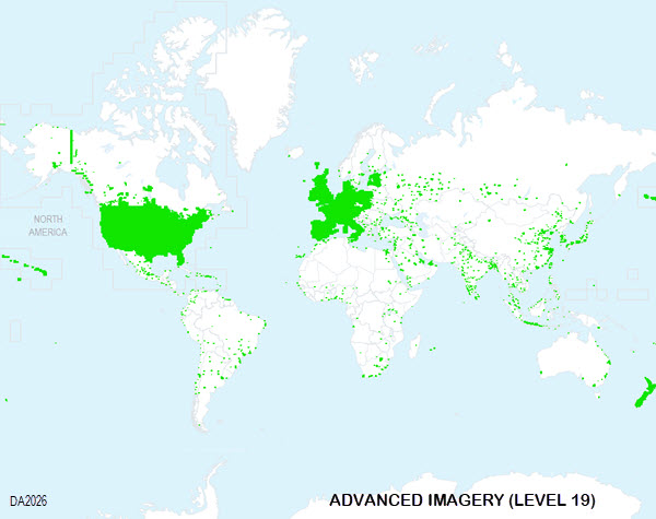 Advanced Imagery coverage map at 1:1,000 (Level 19) Advanced Imagery coverage map at 1:1,000 (Level 19)