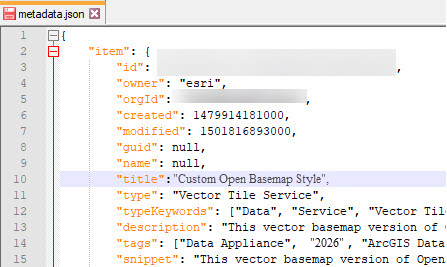 metadata.json code with title highlighted
