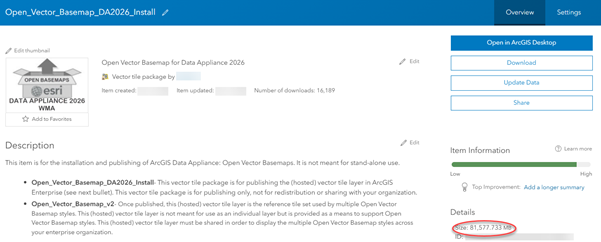 Open Vector Basemap WMA tile layer item