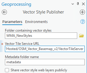 Parameters tab of the Vector Style Publisher dialog box