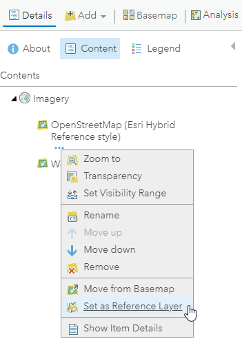 My Map with Set as Reference Layer selected