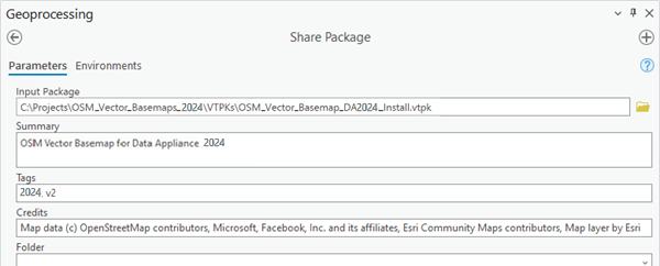Share Package dialog box