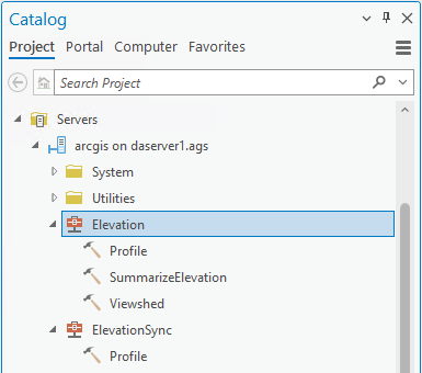 Catalog pane with Elevation tool