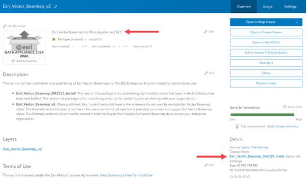 Esri Vector Basemap WMA 2025 tile layer (hosted) item