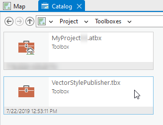 Catalog tab with VectorStylePublisher.tbx added