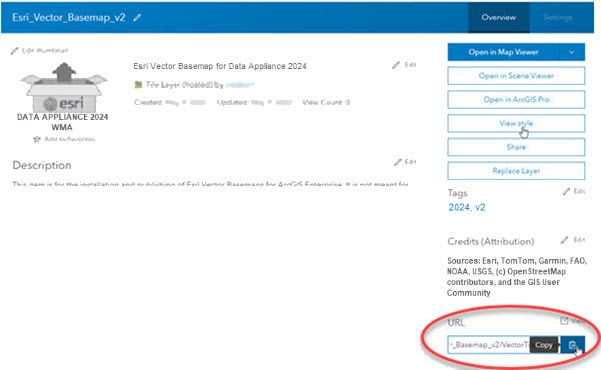 Copy the vector tile service URL