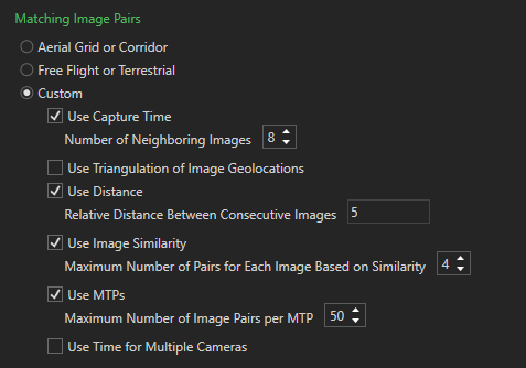 Matching Image Pairs settings