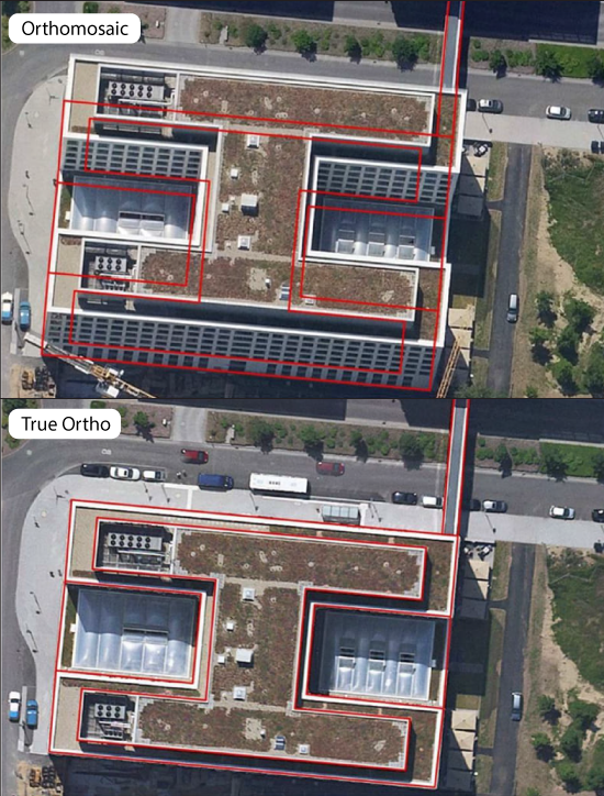 Orthomosaic output compared to True Ortho output