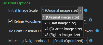 Tie point processing options Tie point processing options