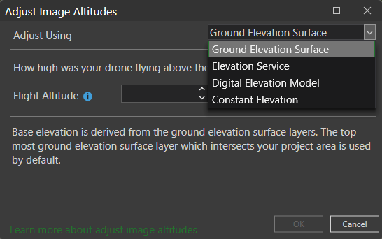 Adjust Image Altitudes window