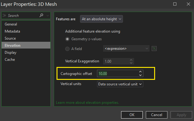 Cartographic offset setting