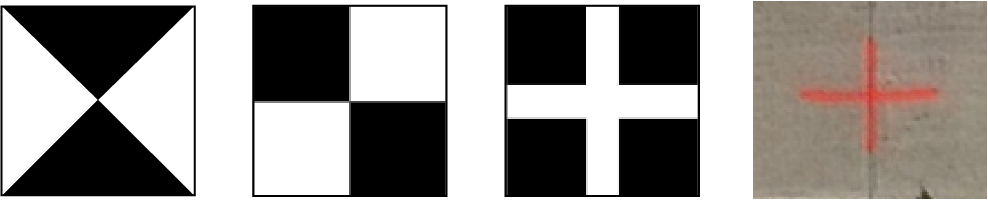 Checkerboard, cross and spray painted cross markers