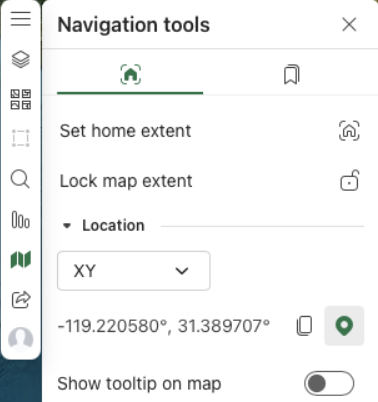 Navigation tools pane with Location section