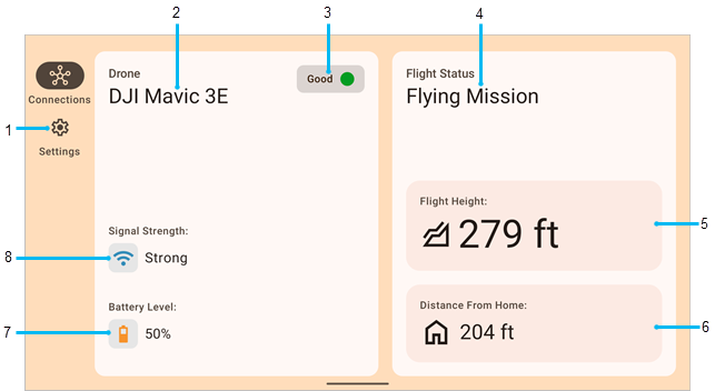During flight, the ArcGIS Flight Connection app interface shows the main components.